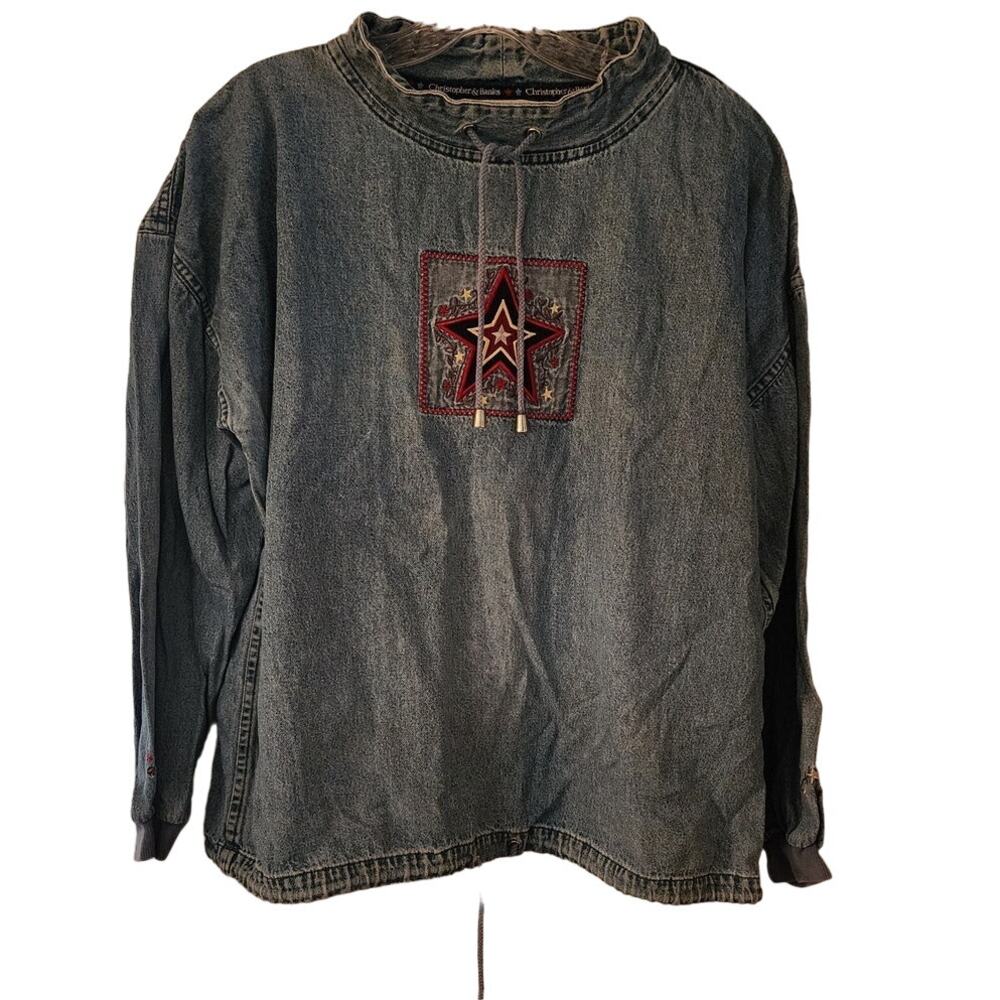 Christopher & Banks Vintage 90's Style Embroidered Washed Jean Pullover Medium